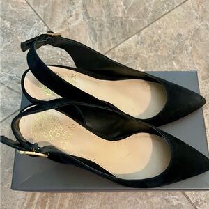 Vince Camuto Elegant Black Suede Slingback Heels